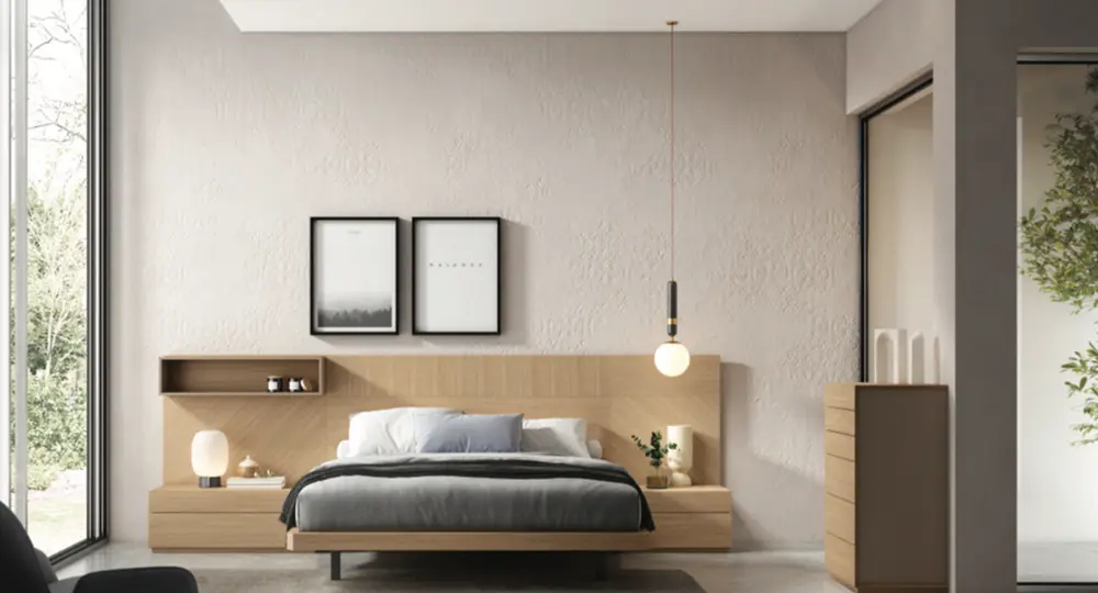 Dormitorio individual con cama elegante